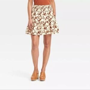 Universal Thread Brown Floral Tiered Side Pockets Mini Skirt Womens Size XL‎